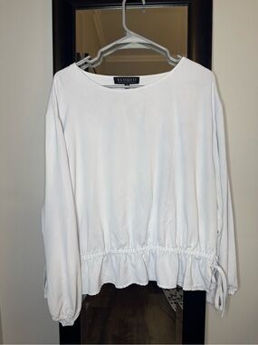 Eloquii Soft Gray Long-Sleeve Drawstring Hem Blouse